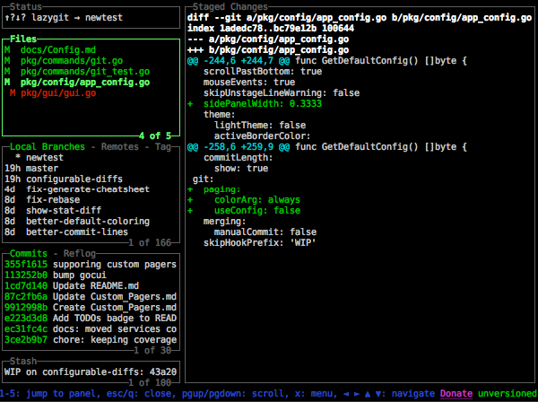 Staging in Lazygit Staging in Lazygit