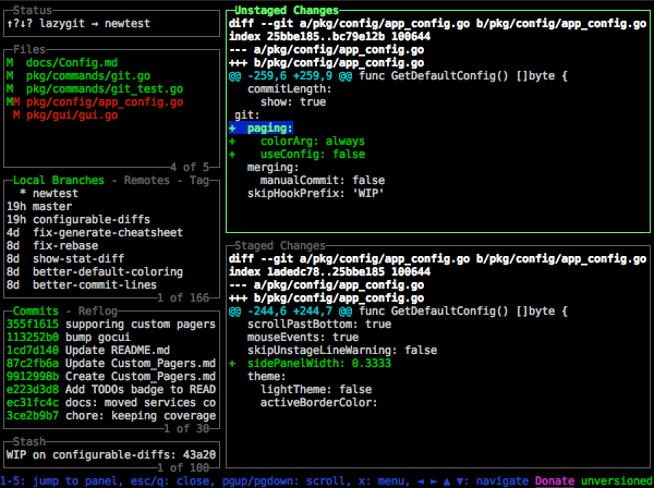 Staging in Lazygit Staging in Lazygit