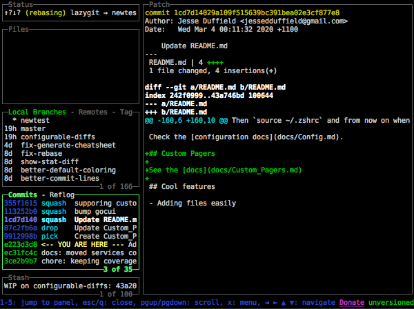 Interactive rebasing in Lazygit Interactive rebasing in Lazygit