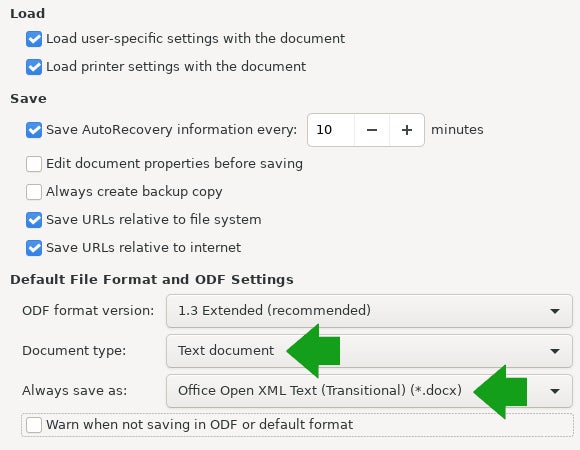 LibreOffice save formats
