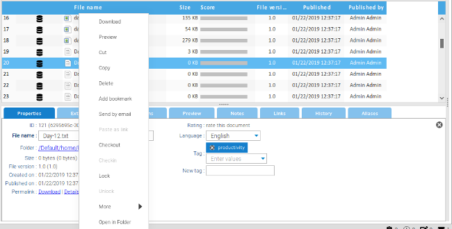 LogicalDOC CE file actions LogicalDOC CE file actions