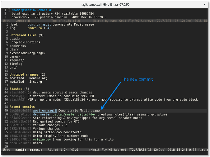 The new commit will appear in the 'Recent commits' section The new commit will appear in the 'Recent commits' section