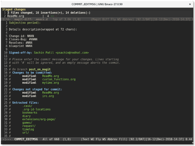 Magit commit message popup window Magit commit message popup window