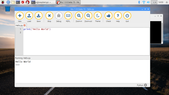 Write Python code in Mu Write Python code in Mu