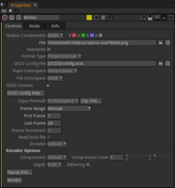 Write node properties panel Write node properties panel