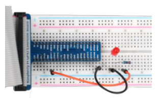 Breadboard with cables, pins, and ribbons, partially set up for the project