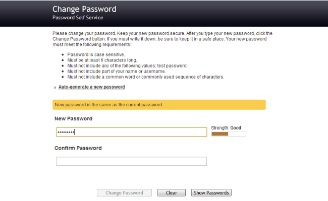PWM password reset screen PWM password reset screen