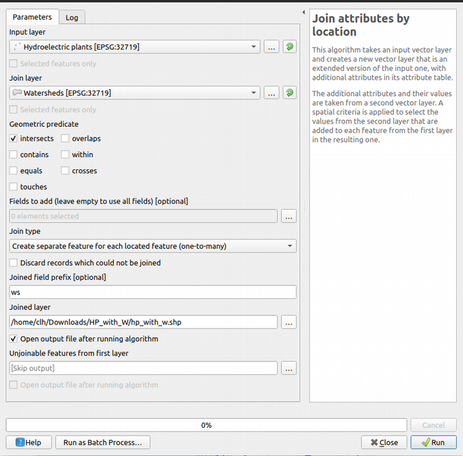Spatial join dialog Spatial join dialog
