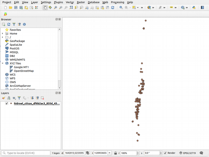 QGIS screen showing the plant layer and the plant positions QGIS screen showing the plant layer and the plant positions