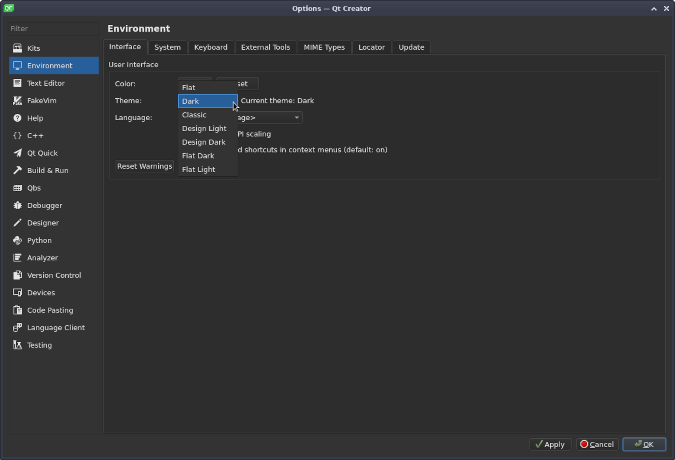 QTCreator dark mode QT Creator dark mode