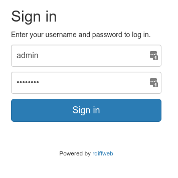 Rdiffweb login screen Rdiffweb login screen