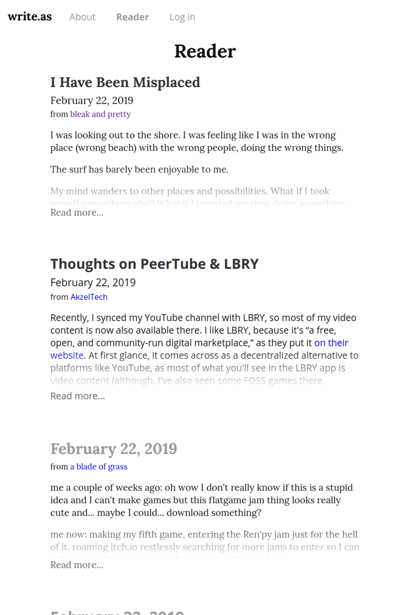 Reader view in WriteFreely Reader view in WriteFreely