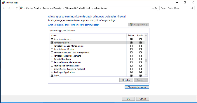Changing firewall settings for Remote Desktop Changing firewall settings for Remote Desktop