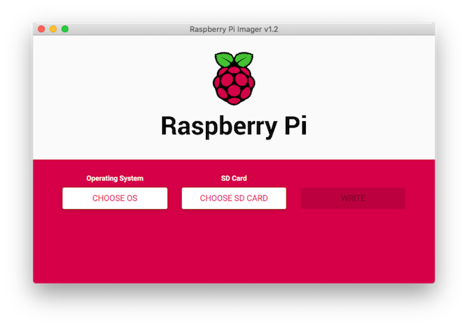 Raspberry Pi Imager home screen Raspberry Pi Imager home screen