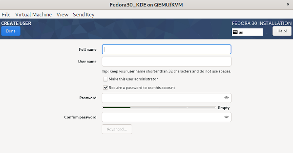 Create a user during installation Create a user during installation