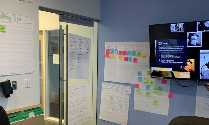 Scrum team room setup with sticky notes Scrum team room setup with sticky notes