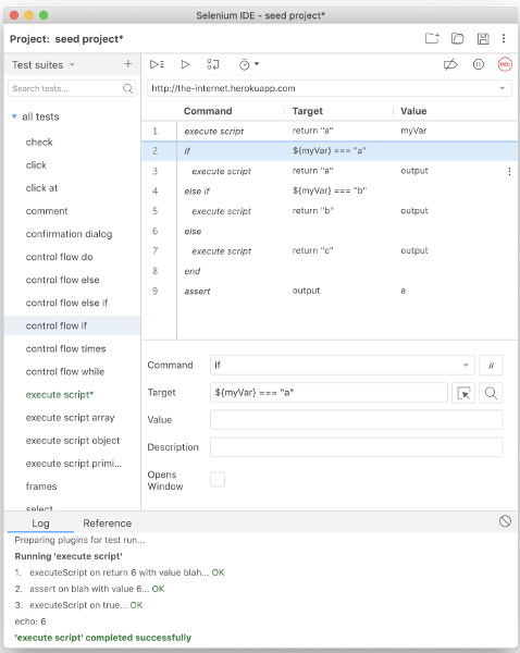 Selenium IDE's Conditional logic Selenium IDE's Conditional logic