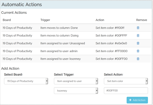 TaskBoard Automatic Actions TaskBoard Automatic Actions