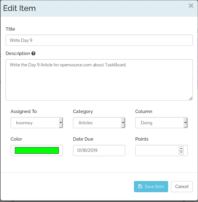 Editing a TaskBoard card Editing a TaskBoard card