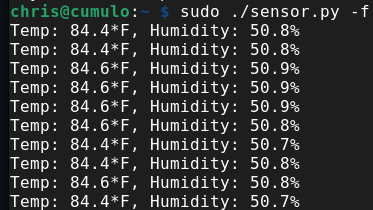 Output of the sensor script Output of the sensor script