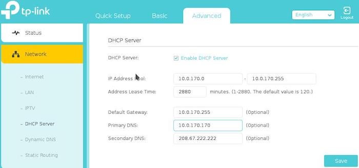 tp-link Advanced DNS settings for tp-link router