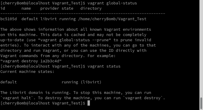 Verifying with the vagrant global-status command Verifying with the vagrant global-status command