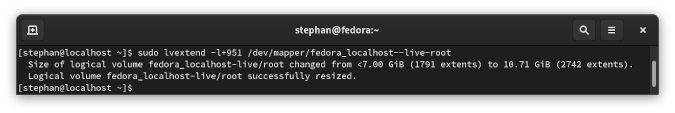 lvextend command output lvextend command output