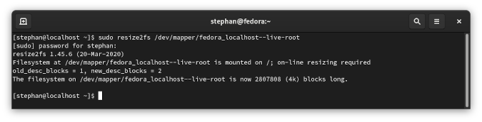 resize2fs command output resize2fs command output