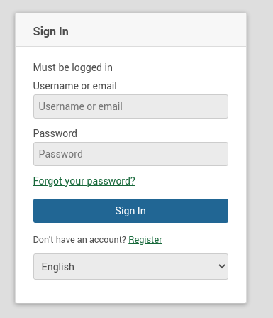Wekan login/registration page Wekan login/registration page
