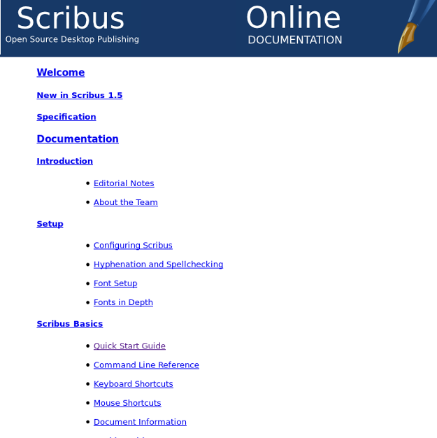 Scribus menu Scribus menu
