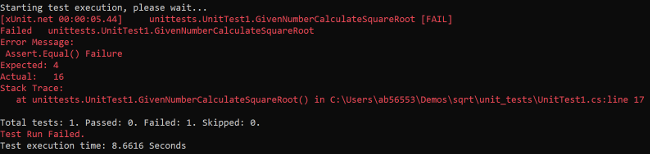 xUnit output after the unit test run fails xUnit output after the unit test run fails